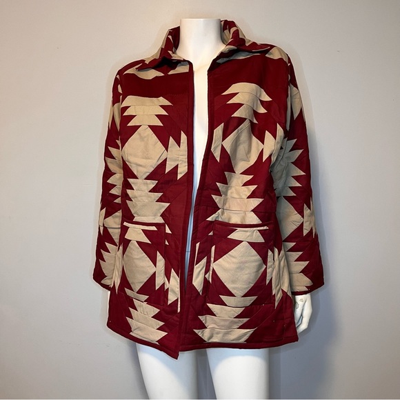 Hand Crafted Jackets & Blazers - Handmade Lightweight Patchwork Spring Jacket in Cream and Burgundy - One Size